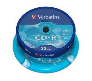 25er Spindel Verbatim CDR, 52fach, 80 min, 700 MB, Extra Protection Surface