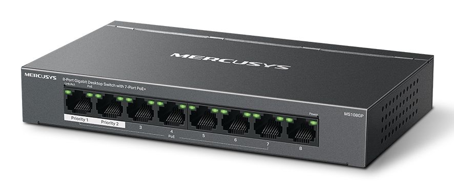 Mercusys Desktop Gigabit Switch, 8 Port mit 7 PoE-Ports, 65W PoE+