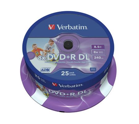 25er Spindel Verbatim DVD+R Double Layer, 8fach, 8,5 GB Inkjet Printable