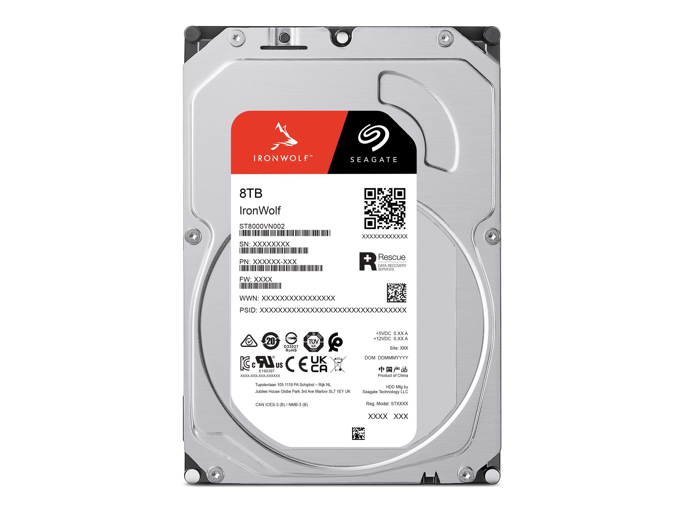 Seagate IronWolf ST8000VN002, 8 TB, NAS +Rescue 5400 U/min, 256 MB Cache, S-ATA3, 24/7, CMR