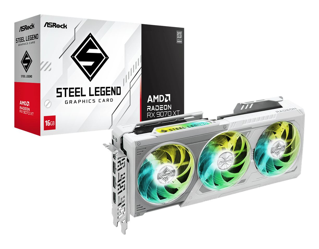 ASRock Radeon RX 9070 XT Steel Legend 16GB, 16GB GDDR6, HDMI, 3x DP