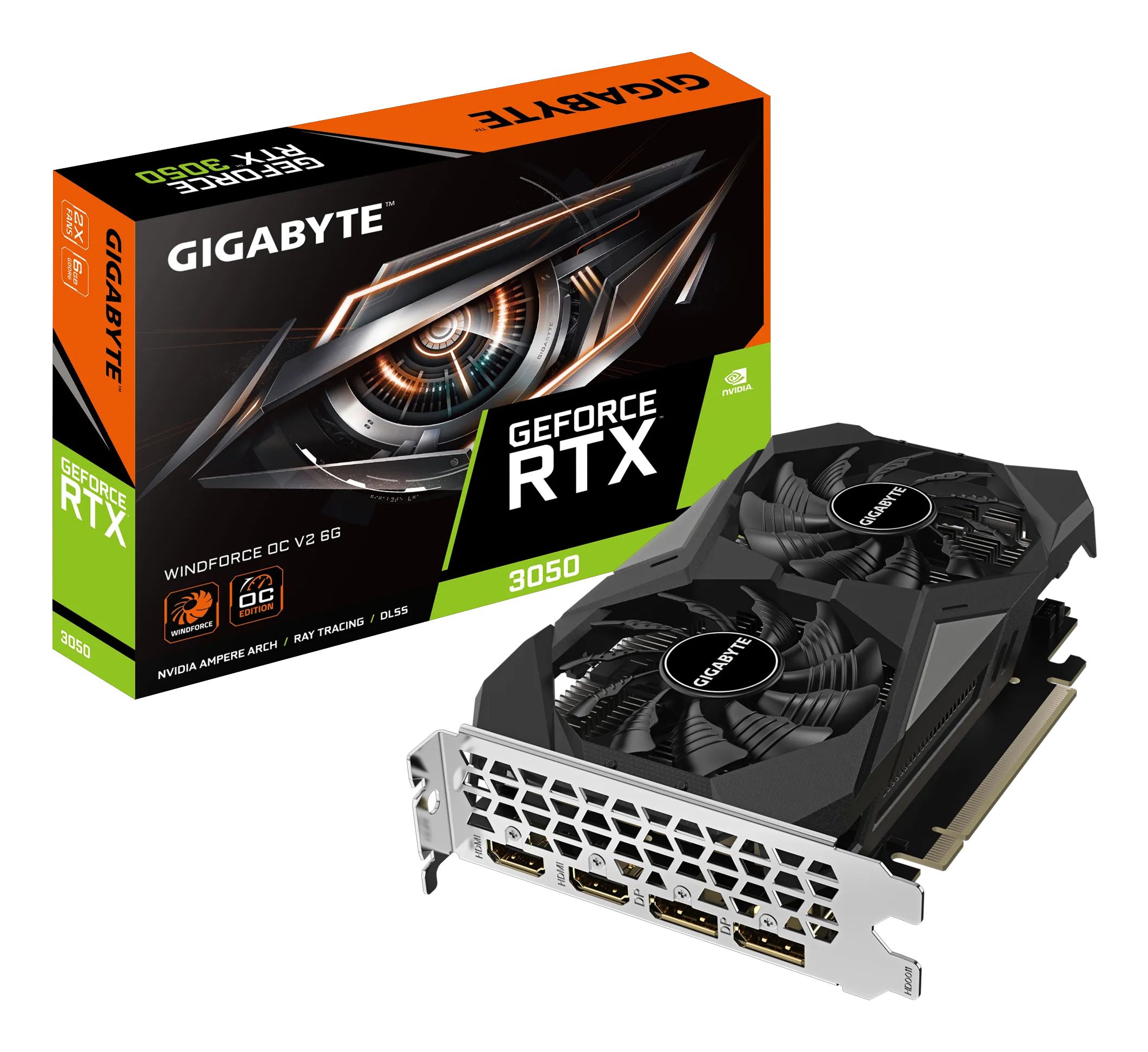 GIGABYTE GeForce RTX 3050 Windforce OC 6G V2, 6GB GDDR6, 2x DP, 2x HDMI