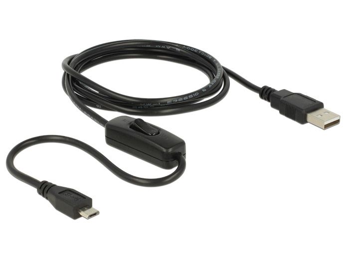 Delock Ladekabel USB 2.0 Typ-A Stecker > USB 2.0 Micro-B Stecker mit Schalter für Raspberry Pi 1,5 m