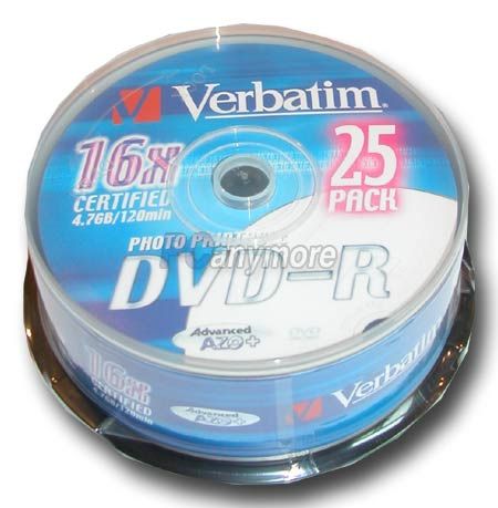 25er Spindel Verbatim DVD-R 4,7 GB, 16fach PHOTO PRINTABLE