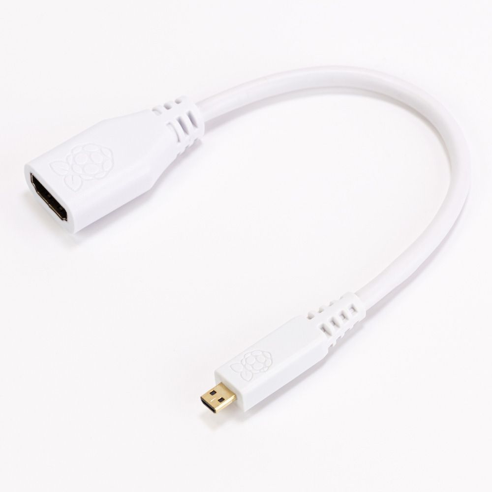 offizielles Raspberry Pi Micro HDMI Adapterkabel D-Stecker - A-Buchse, weiß, 235mm