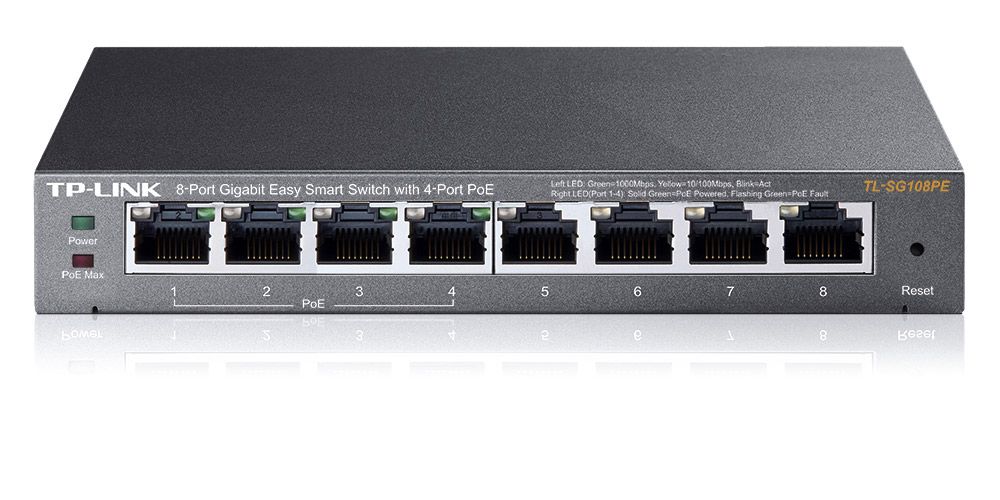 TP-Link 8-Port-Gigabit-Easy-Smart-Switch TL-SG108PE PoE mit 4 Port PoE