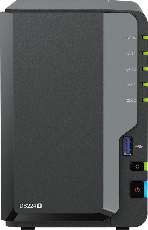 Synology DS224+ NAS, 2x USB 3.0, 2x Gigabit-LAN, 2x SATA, Intel Celeron J4125, 4C/4T, 2.00-2.70GHz