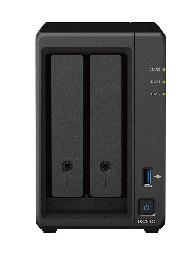 Synology DS723+NAS, USB 3.0, eSATA, 2x Gigabit-LAN, 2x SATA HDD, AMD Ryzen Embedded R1600, 2GB DDR4
