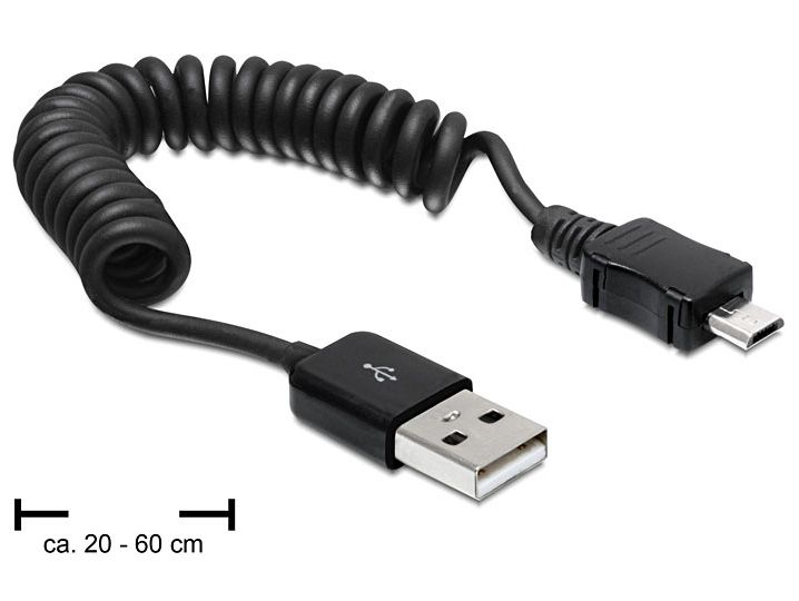 Delock Kabel USB 2.0-A Stecker > USB micro-B Stecker Spiral- kabel, ca. 20 - 60 cm