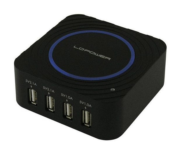LC-Power Universal-USB-Ladegerät mit QI-Funktion USB Netzteil 4x USB, 2x 2,1A und 2x 1,0 A