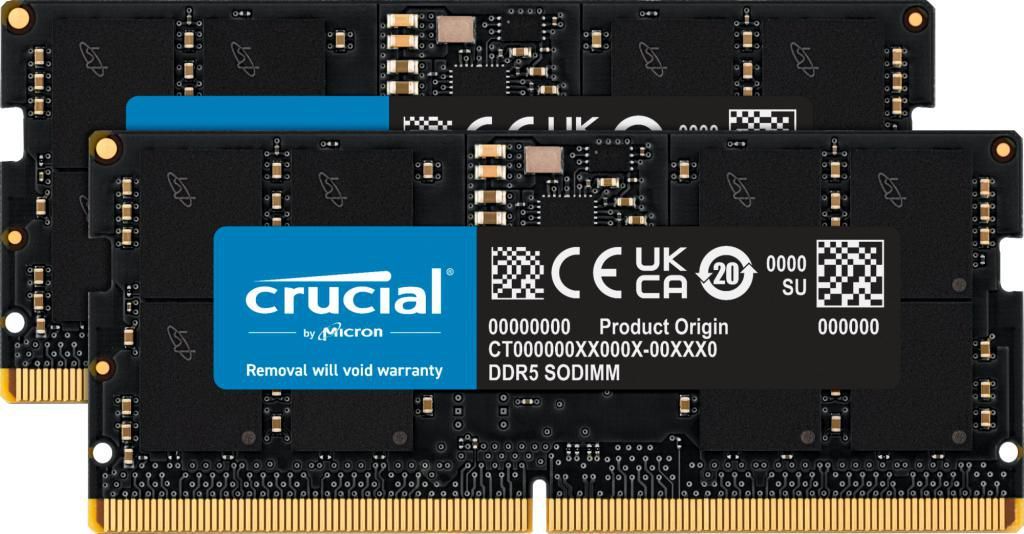 SO-DIMM Kit 32GB DDR5, Crucial 5600 MHz, CL46, on-die ECC 2x 16GB, 5600 MHz, PC4-44800S