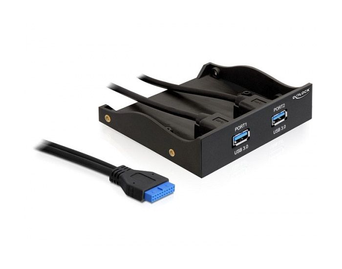 Delock USB 3.0 Frontpanel Adapter mit 2 Ports Typ A intern USB 3.0 19Pin Stecker, 3,5" oder 5,25"