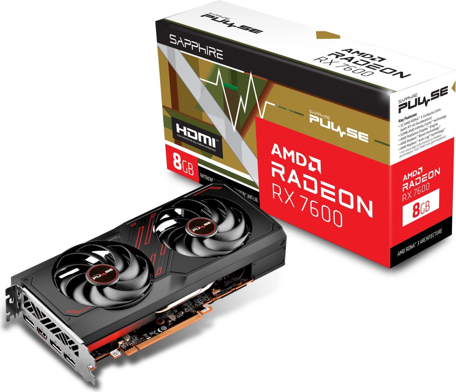 Sapphire Pulse Radeon RX 7600 OC, 8GB GDDR6, HDMI, 3x DP (11324-01-20G)