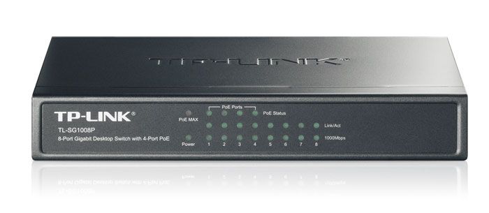 TP-Link 8-Port-Gigabit-Desktop-Switch mit 4 PoE-Ports 8 x 10/100/1000 MBit, TL-SG1008P