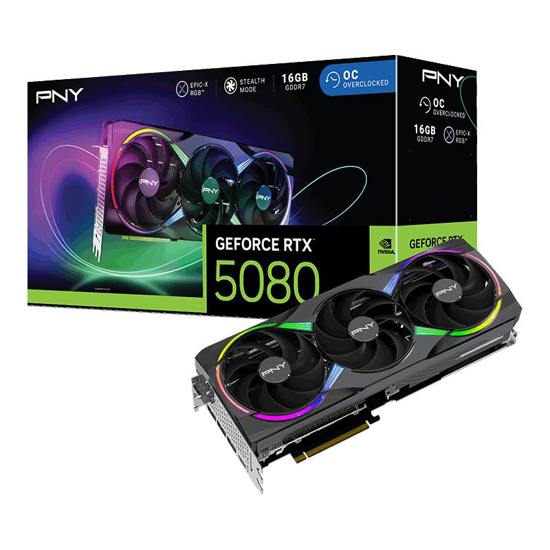 PNY GeForce RTX 5080 ARGB Epic-X RGB Overclocked Triple Fan 16GB GDDR7, HDMI, 3x DP
