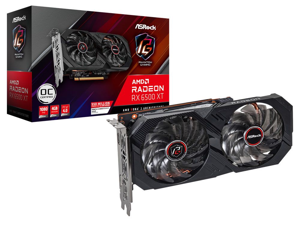 ASRock Radeon RX 6500 XT Phantom Gaming D OC, 4GB GDDR6, HDMI, DP (90-GA3DZZ-00UANF)