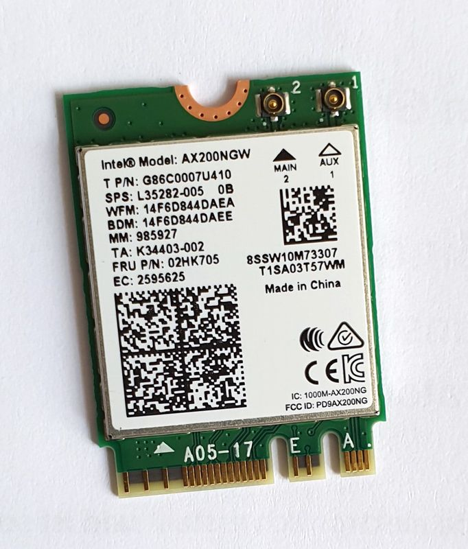 Intel Wi-Fi 6 AX200 ohne vPro, 2.4GHz/5GHz WLAN, Bluetooth 5.0, M.2/A-E-Key (AX200.NGWG.NV)