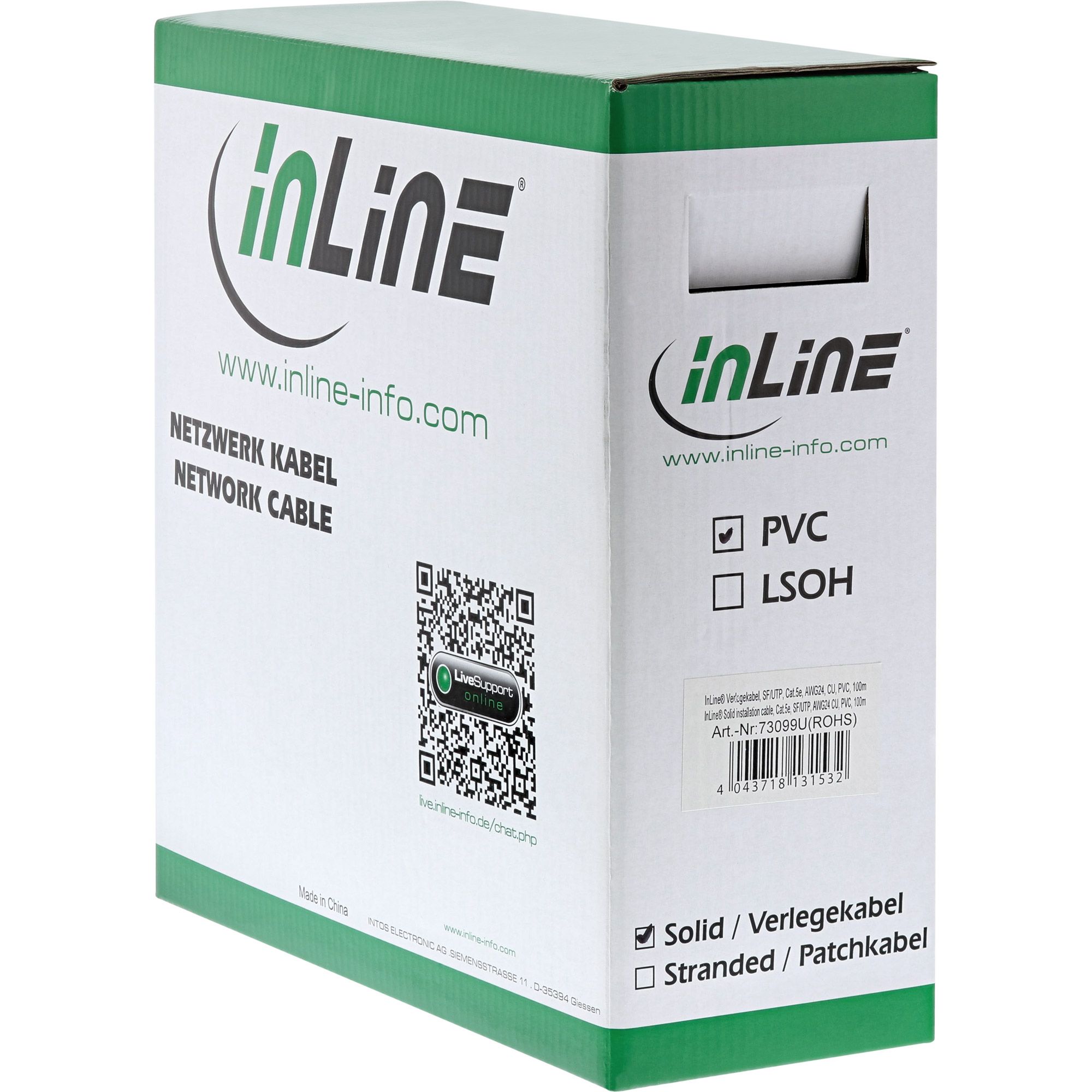 InLine® Verlegekabel, SF/UTP, Cat.5e, AWG24 CU, PVC, 100m