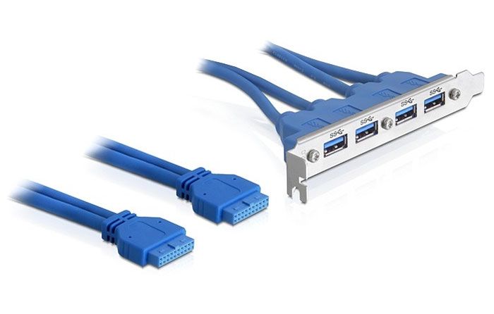 Delock Slotblech USB 3.0 Pin Header 19 Pin 2 x intern > 4 x USB 3.0-A Buchse extern