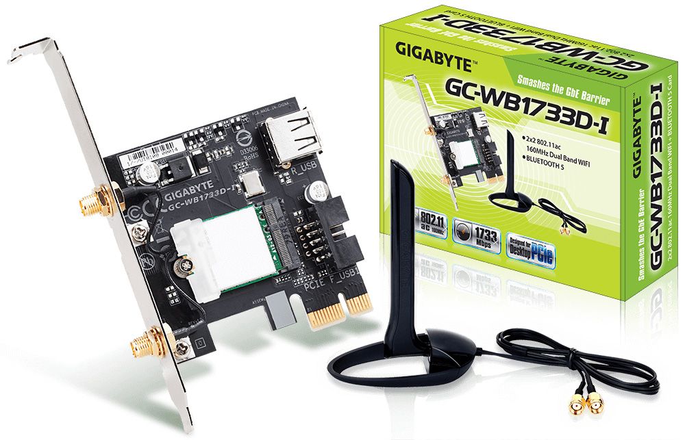 Gigabyte GC-WB1733D-I, PCIe x1, 1733 MBit, 2.4GHz/5GHz, Bluetooth 5.1 LE