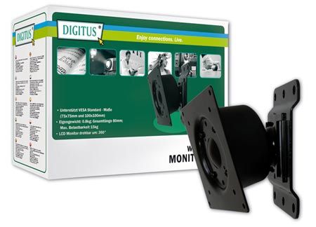 Digitus Wandbefestigung für TFT Displays drehbar, VESA: 75 x 75 und 100 x 100