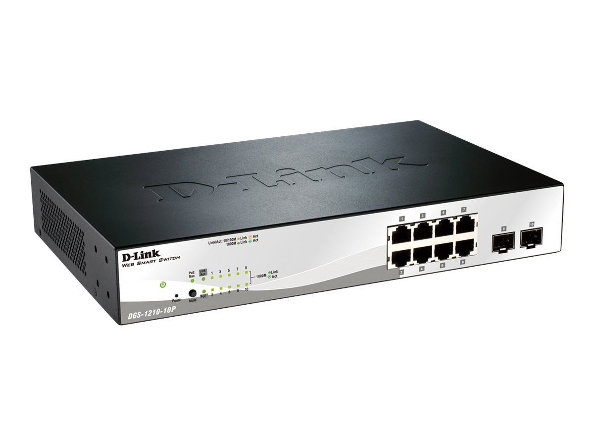 D-Link DGS-1210-10P Desktop Gigabit Smart+ Switch, 8x RJ-45, 2x SFP, 78W PoE+ (DGS-1210-10P)