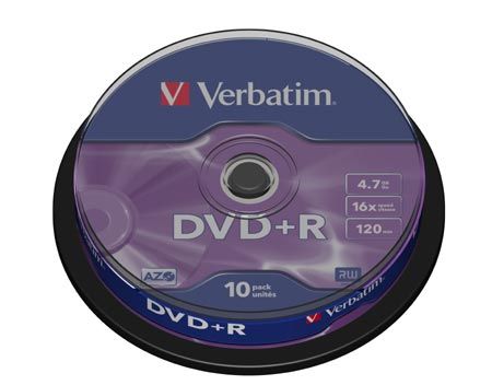 10er Spindel Verbatim DVD+R 4,7 GB, 16fach Matt Silver, AZO-Aufnahmeschicht